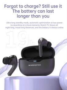 Monster Auriculares inalámbricos TWS Monster MQT53 con cancelación de ruido, auriculares deportivos con micrófono