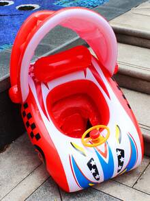 1 件儿童游泳圈带遮阳篷，可爱卡通汽车喇叭形浮圈，防倾覆加厚救生圈，适合男孩和女孩水上运动初学者，充气 - 彩色 - 查看 7