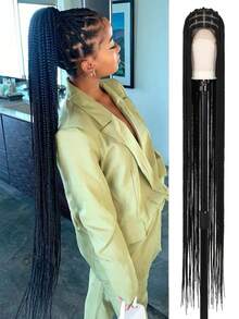 56 Inch Full Lace Extra Large Braided Wig With Baby Hair, Handmade Super Long Braided Lace Front Wig, Synthetic Embroidered Lace Braided Wig For Daily Use - 彩色 - 查看 9