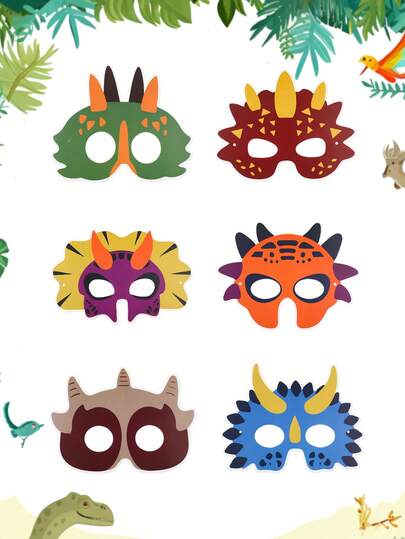 12 piezas Máscaras con tema de dinosaurio para fiesta de cumpleaños, máscaras de papel de dinosaurio, adecuadas para fiestas de cumpleaños, Halloween y disfraces navideños, accesorios de juego de roles de vida silvestre