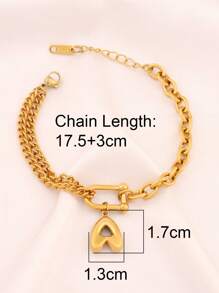 1 pièce Bracelet à pendentif lettre en acier inoxydable de A à Z pour femmes, lettre initiale U forme de fermoir en or punk, chaîne de charmes bracelets bijoux