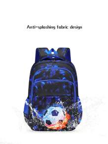 3-Piece Set: Football & Galaxy Print Backpack For Boys, With Lunch Box & Pencil Case, Large Capacity, Lightweight, Versatile Casual Backpack For School/Travel, Side Pockets For Water Bottle & Pen, Great Back To School Gift Bag For School College