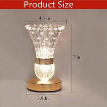 Lampa kryształowa w wazonie na kwiaty, regulowana jasność lampki nocnej z 3-kolorowym dotykiem, lampka biurkowa z akumulatorem USB, dekoracja wazonu ze sztucznymi jagodami - Dotyk trzech kolorów - Zobacz 4