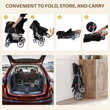 ZENY Foldable Pet Stroller, Cat/Dog Stroller With 4 Wheel, Pet Travel Carrier Strolling Cart With Storage Basket, Cup Holder (Black) - Black - View 3
