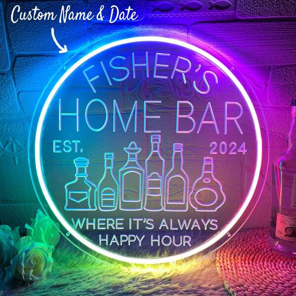Señal de neón personalizada y que cambia de color, señales de neón personalizadas, señal de arte 3D grabada, decoración para la habitación, mini señal de neón, señal de luz LED USB, señal de neón de bar abierto, señal de bar iluminada para el esposo, novio, padre, regalos para el padre, bar personalizado para el hogar, regalos únicos e ideales para él, ella, novio, novia, familia, amigos, luz nocturna, luces de neón, artículos para el hogar, decoración de la habitación, decoración navideña, regalos para el Día del Padre, decoración de fiestas de boda, restaurante, tienda, decoración del hogar