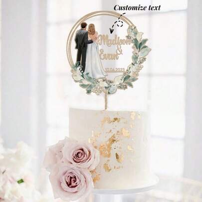 1 Pieza Tóper de pastel de boda personalizado con silueta, tóper de pastel de boda con texto personalizado, tóper de pastel de compromiso, adorno de pastel de novia y novio, decoración de pastel de fiesta, letrero de pastel de aniversario