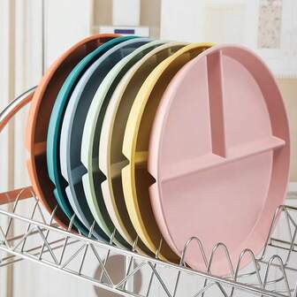 4PCS Round 3-Compartment Divided Dinner Plate – Reusable Wheat Straw Food Tray For Kids And Adults, Microwave Safe Sectioned Plate For Portion Control, School, Picnic, Camping, And Everyday Meals