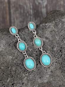 1 Cặp bông tai tua rua ngọc lam phong cách Bohemian cổ điển tối giản, bông tai tua rua ngọc lam tông bạc cổ điển dành cho nữ - Màu Bạc Cổ - Xem 5