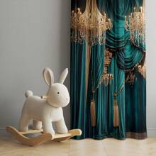 [2pcs Green Velvet Curtains] 2pcs Elegant Green Velvet Curtains, Modern All-Season Design, 100% Polyester, Light Filtering, With Rod Pockets, Easy Hanging, Suitable For Kitchen, Laundry Room, Bedroom, Study, Living Room