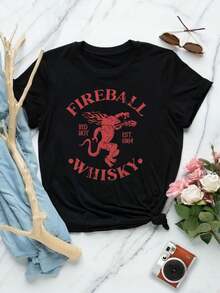 Camiseta vintage de whisky Fireball para mujer - Alcohol, cerveza, bourbon - Negro - Ver 1