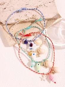 1pc Fashion Delicate Summer Beach Vacation Style Personalized Fish, Seashell, Starfish Pendant Bohemian Bracelet For Women, Suitable For Daily Outfit And Beach Vacation