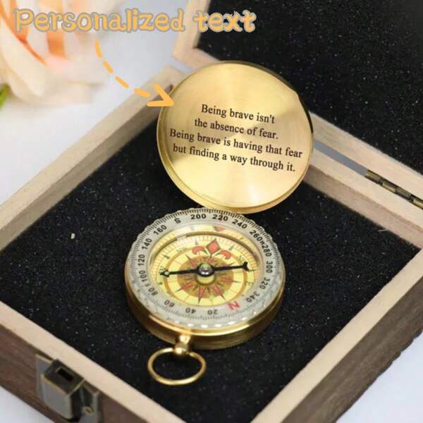 1 pièce Boussole personnalisée, boussole lumineuse, cadeau pour lui, cadeau d'anniversaire pour petit ami, cadeau pour longue distance, cadeau de la Saint-Valentin, boussole gravée, boussole en laiton personnalisée et gravée | Cadeau de boussole personnalisé pour le travail, cadeau pour ami ou lui/elle | Cadeau d'anniversaire, de mariage