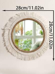 1pc Handwoven Boho Wall Mirror, Macrame Hanging Wall Mirror, Wall Decor, Boho Wall Decor, Design From Artisans, Premium Quality Wall Decor, Boho Acrylic Mirror For Room Decor, Living Room, Nursery Bedroom Decor Home Decor