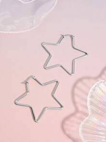 DareSee 2件装不锈钢几何圈形银色耳环，星形、心形、圆形设计，多种颜色和款式可选，适合音乐节、Y2K音乐节、秋冬季节等场合，是音乐节的理想礼物。 - 銀色 - 查看 4