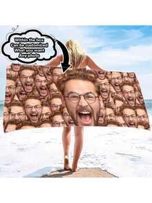 1pc Customizable Photo Beach Towel, Personalized Bath Towel, Pool Towel, Holiday Gift, Modern Style, Polyester, Rectangular Beach Towel - Multicolor - View 13