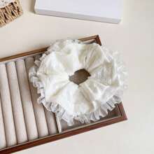 1pc Vintage Ditsy Floral Lace Trim Hair Scrunchie, Elegant Bun/Ponytail Hair Tie, Sweet Hair Accessory