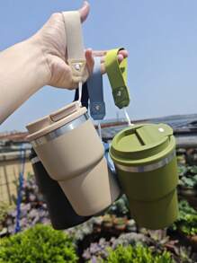 Taza de acero inoxidable aislada de 12 oz con diseño minimalista, taza de auto portátil con cordón, taza para helado, taza de café con doble capa al vacío, personalizada en un paquete