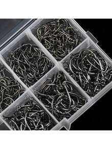 100/200/300/400/500 件圆形鱼钩套装，碳钢单倒刺鱼钩，渔具配件 - 黑色 - 查看 3