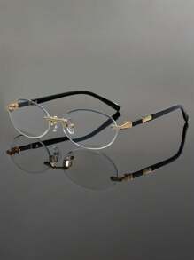 Frameless Fashion Glasses For Men And Women, Y2K Retro Round Frame Design Glasses, Suitable For Party, Holiday, Summer Vacation Outfits