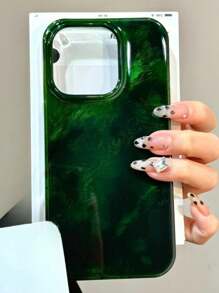 1pc Amber Gradient Aesthetic Phone Case, Fit For IPhone 16/15/14/13/12 Pro Max, Transparent Red Soft Silicone Back Cover - Green - View 2