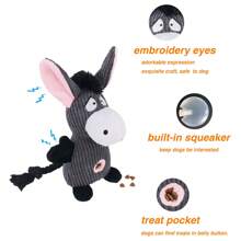 Juguete de peluche de burro con sonido chillón y escondite para comida, juguete para masticar para perros para entretener y ejercitar