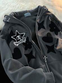 Harajuku Y2k Street Hoodie Hiphop New Retro Hoodie Men's Oversized  Autumn Hoodi Letter Coat  Zipper  Pocket  Drawstring - 灰色 - 查看 1