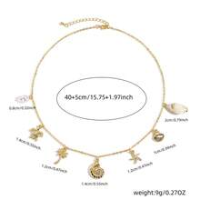 TUANZISP 1pc Women's Fashionable Vintage Pendant Necklace, Boho Ocean Holiday Style Summer Beach Necklace With Starfish, Shell, Palm Tree, Sea Snail, Turtle Pendant Design, Delicate & Unique Women Jewelry Gift - Gold - View 6
