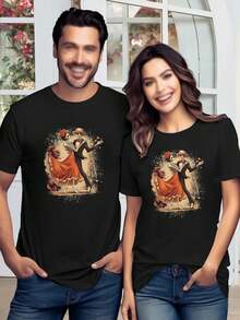 Camiseta de Calavera de Pareja del Día de Muertos - Camiseta con Gráfico de Calavera de Azúcar para Hombre y Mujer - Ropa del Día de Muertos - Camisetas de Marido y Mujer - Negro - Ver 1