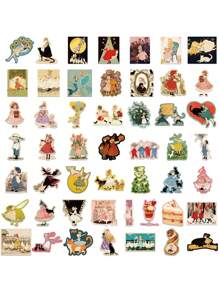 50er Pack Vintage Mini Geschichten Kratzbild Aufkleber, wasserfeste Aufkleber für Gitarre, Notizbuch, Gepäck Schulmaterial, Schulanfang