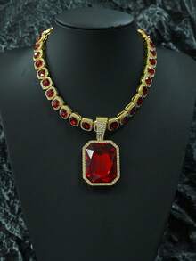 彩色宝石合金吊坠,搭配彩色宝石链,嘻哈项链 - 大寶石吊墜項鍊 - 查看 5