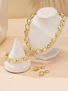 1 Set vintage eleganter geometrischer unregelmäßiger Perlenkette, Armband und Ohrringe, Luxus-Geschenk für Frauen