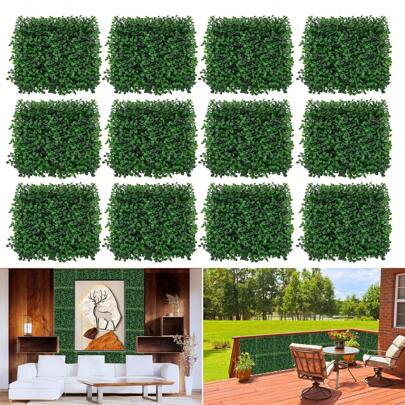 12 piezas de 10"X 10" Paredes de césped artificial, césped artificial para exteriores, fondo de vegetación, decoración de pared para exteriores, paneles de privacidad para exteriores, paneles de pared de césped, pared vegetal, panel de boj, pantalla de seto de privacidad protegida del sol para interior, exterior, hogar, jardín, patio trasero, valla, boda, fiesta, decoración