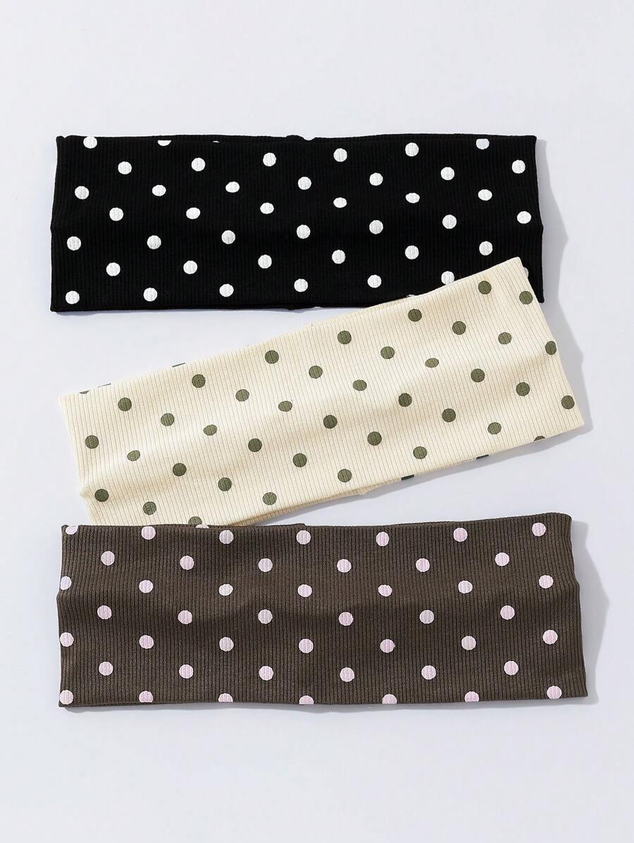 Women Bandana 3pcs/Set Women's Polka Dot Printed Soft Non-Slip Headbands, Elastic Yoga Sports Hair Accessories, Versatile For Daily Wear And Various Occasions Hair Bands, Hairband Fall Winter For Vacation Outfits Woman Elegant Scarf