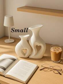 Set de 2 vaze din rășină în formă de inimă, cu goluri, - Sculptură decorativă minimalistă, potrivită pentru sufragerie, dormitor, hol sau ca și cadou | Decor modern pentru casă alb-negru, potrivit pentru vară, absolvire, casă nouă și decor pentru cameră de la școală, Vază din sticlă - Multicolor - Vizualizare 4