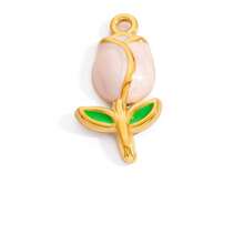 不锈钢 18K 镀金油滴花园心形甜美粉色珠宝制作吊坠套装，适合 DIY 项链、手链、耳环