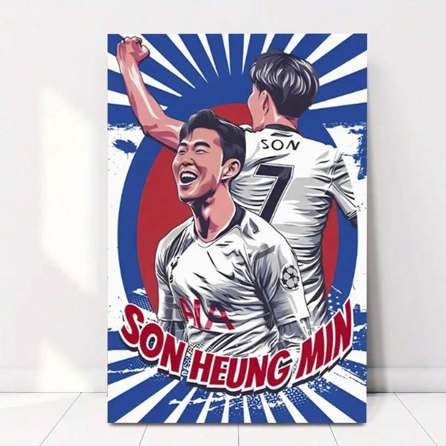 1pc Framed  Son Heung-Min Football Star Canvas Poster,  Wall Art, Vibrant Room Decor For Bedroom, Living Room, Office, Cafe - Sports Themed Illustration, Preppy Room Decor - Framed - View 1