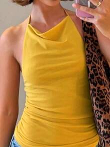 Áo hở lưng hở lưng thời trang sân bay Budhaul Fashion dành cho nữ mùa hè - Màu vàng - Xem 9