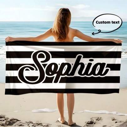 1Pc Personalized Customized Name Extra Large Beach Towel –Soft, Absorbent, Quick-Drying 100% Polyester,Microfiber Beach Towel, Essential For Summer, Ideal ForMen, Women, Girls, Boys, Wind & Sun Protection, Perfect For Beach,Party, Dry Travel, Camping, As Beach Accessories, Must-Have HolidayGift,Vacay Vibes