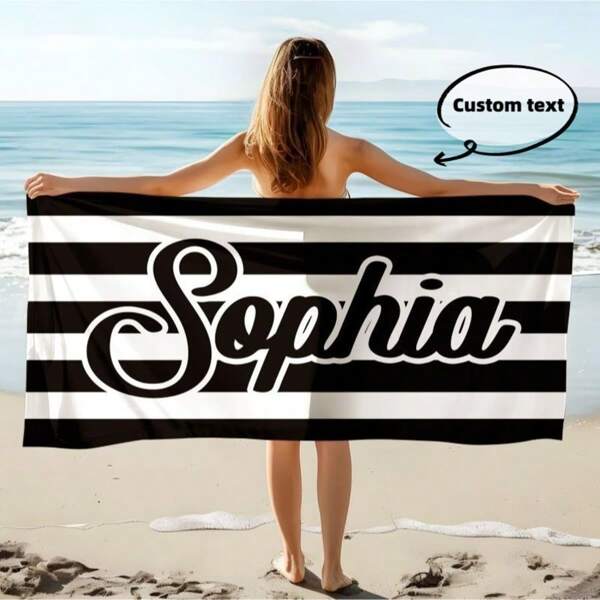 1Pc Personalized Customized Name Extra Large Beach Towel –Soft, Absorbent, Quick-Drying 100% Polyester,Microfiber Beach Towel, Essential For Summer, Ideal ForMen, Women, Girls, Boys, Wind & Sun Protection, Perfect For Beach,Party, Dry Travel, Camping, As Beach Accessories, Must-Have HolidayGift,Vacay Vibes