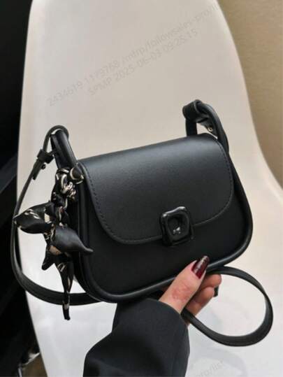 1 Stück einfache, retroartige, unifarbene, weiche Satteltasche aus PU mit Magnetverschluss, verstellbarem Schultergurt, geeignet für den täglichen, lässigen Gebrauch von Frauen