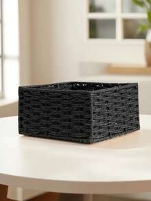 1pc/3pcs (S+M+L) Rattan Desktop Storage Basket, Makeup, Keys, Snacks Tray, Home Living Room Woven Storage Basket, Handmade Desk Organizer For Bedroom, Living Room, Study And Office, Home Decor Basket, Ideal Gift (Black) - Black - View 3