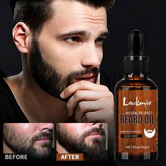 lockmio Kit de soin de barbe pour hommes, après-shampoing pour barbe laissé sur, huile à barbe pour adoucir, conditionner, hydrater et renforcer les moustaches et les barbes. Ensemble d'outils de taille de barbe comprenant un baume, une huile, un peigne, une brosse et des ciseaux à barbe. Ensemble pour hommes, mari
