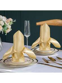 6/12/16/24 片装金色缎面餐巾，16.93*16.93 英寸，装饰餐巾，方形餐巾，丝滑优雅的婚礼餐巾，适用于餐厅、宴会、毕业典礼、情人节、生日派对、婚礼、新婚宴及其他餐桌装饰场合。