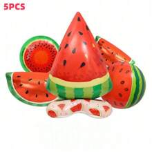5pcs Summer Watermelon Theme Foil Balloon Set, Inflated Triangular Watermelon Can Stand, 3D Spherical Watermelon, Suitable For Summer Theme Party, Graduation Party, Birthday Party, Holiday Event Decoration
