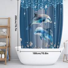 1 Stück/4 Stück Delfin Muster Multi-Funktionale Dekorative Wasserdichte Duschvorhang mit 12 Haken, rutschfeste Badematte, U-förmige Toilettenvorleger und runde Toilettenabdeckung, Badezimmer-Set für alle Badszenarien, Badezimmer-Accessoires Schulanfang