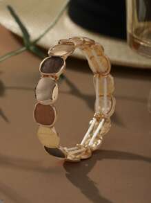 Elegant Vintage Minimalist Style Elastic Zinc Alloy Bracelet For Women - KC Gold Plated Oval Glossy & Matte Design, Versatile For Daily Wear, Formal Events, Sophisticated Gift