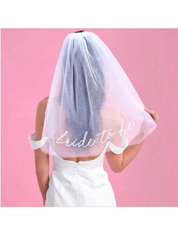 1pc Elegant Bride-To-Be Veil, Bridal Hair Clip Ornament, White Tulle Mesh Bridal Veil, Long Tail Clip For Wedding Bachelorette Party Photo Booth Props Decorations