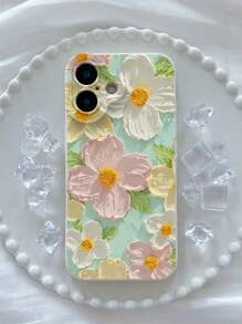 1pc Fashion Oil Painting Floral Solid Color Frosted TPU Shockproof Phone Case Compatible With IPhone 16/15/14/13/12/11/XSMAX/X/XS/XR/7PLUS/8PLUS/7/8