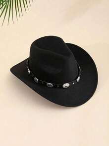 1 Women's Polyester Western Cowboy Hat, Unisex Vintage Style Hat, Silver Round Shape Decoration, Suitable For Daily Casual Wear, Western Cowboy Party, Bar Cowboy (One Size Fits All) - Multicolor - View 5