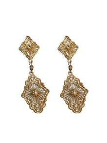 1 Piece Of Diamond-Shaped Micro-Inlaid Diamond Flower Gorgeous And Elegant Copper-Gold Women's Earrings, Suitable For Business Banquets, Dinner Parties And Dances - Vàng - Xem 4